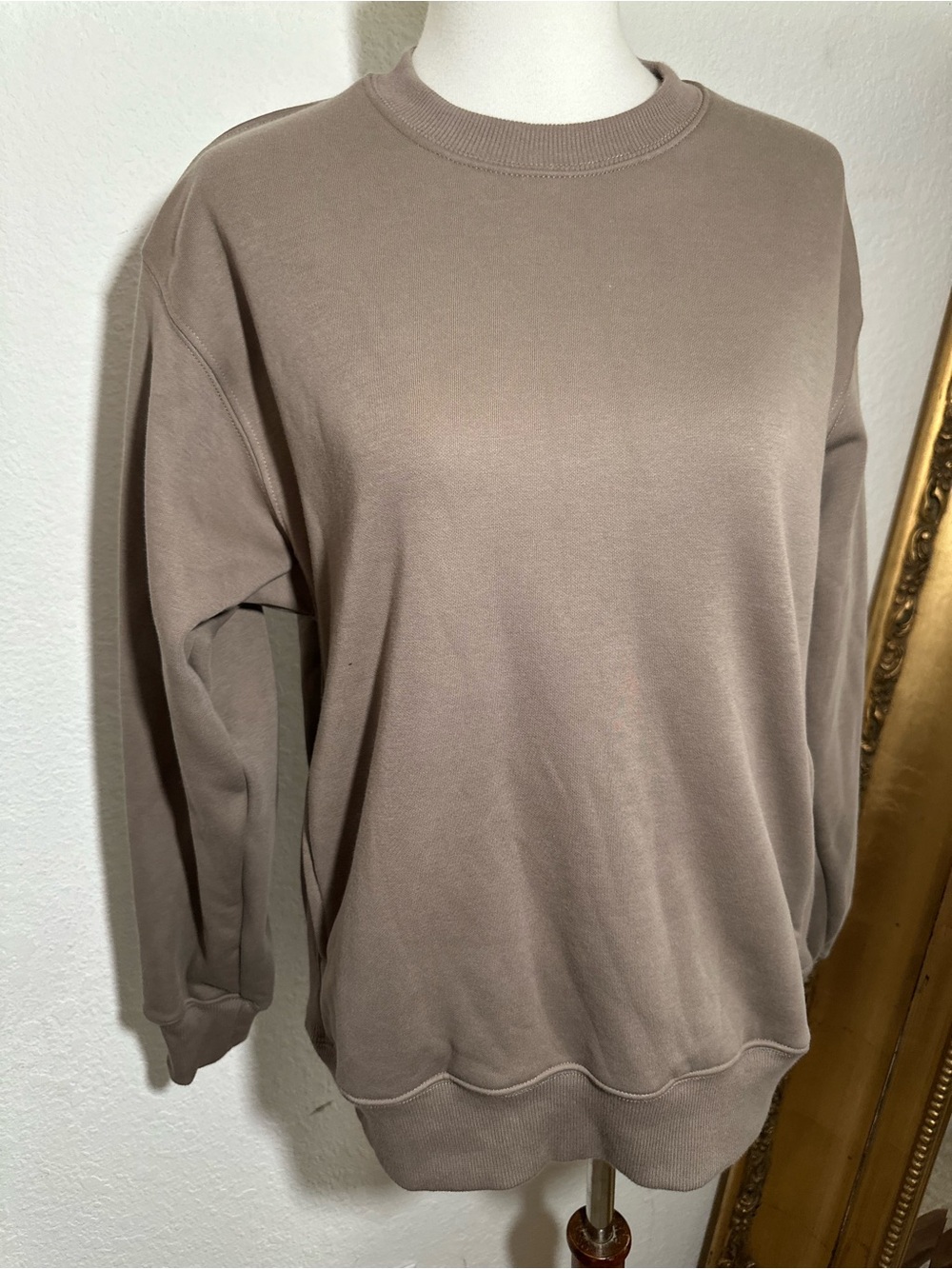 New Pumiey Oversized Fleece Crewneck Sweatshirt With Pockets in Gravel Size XS - Picture 4 of 8